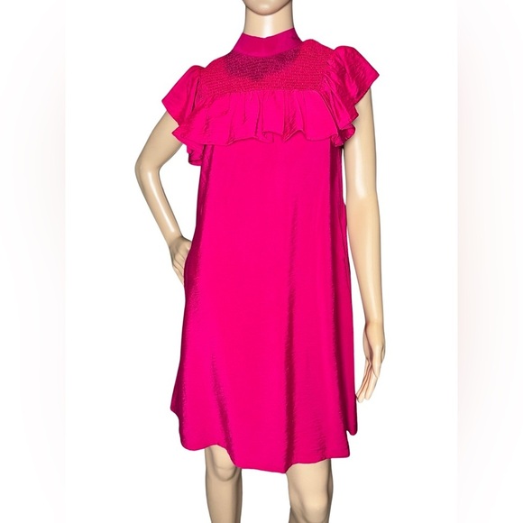 A New Day Women's Pink Sleeveless Ruffle Yoke Dress with Pockets Sz Extra Small - Picture 1 of 8